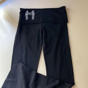 Truth or Dare Black Yoga Pants Glitter Angel Wings Heart Logo